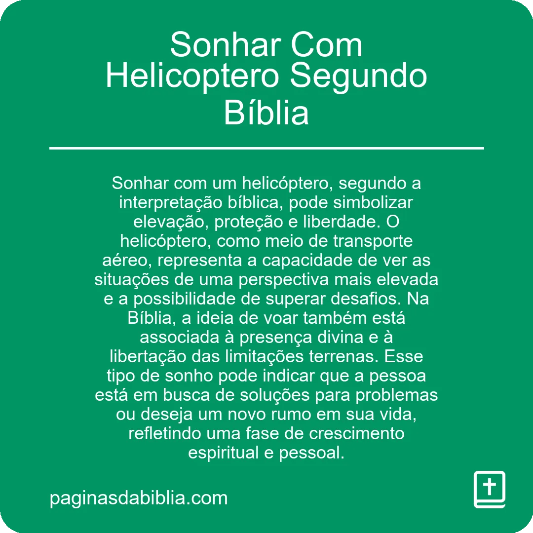 Sonhar Com Helicoptero Segundo Bíblia