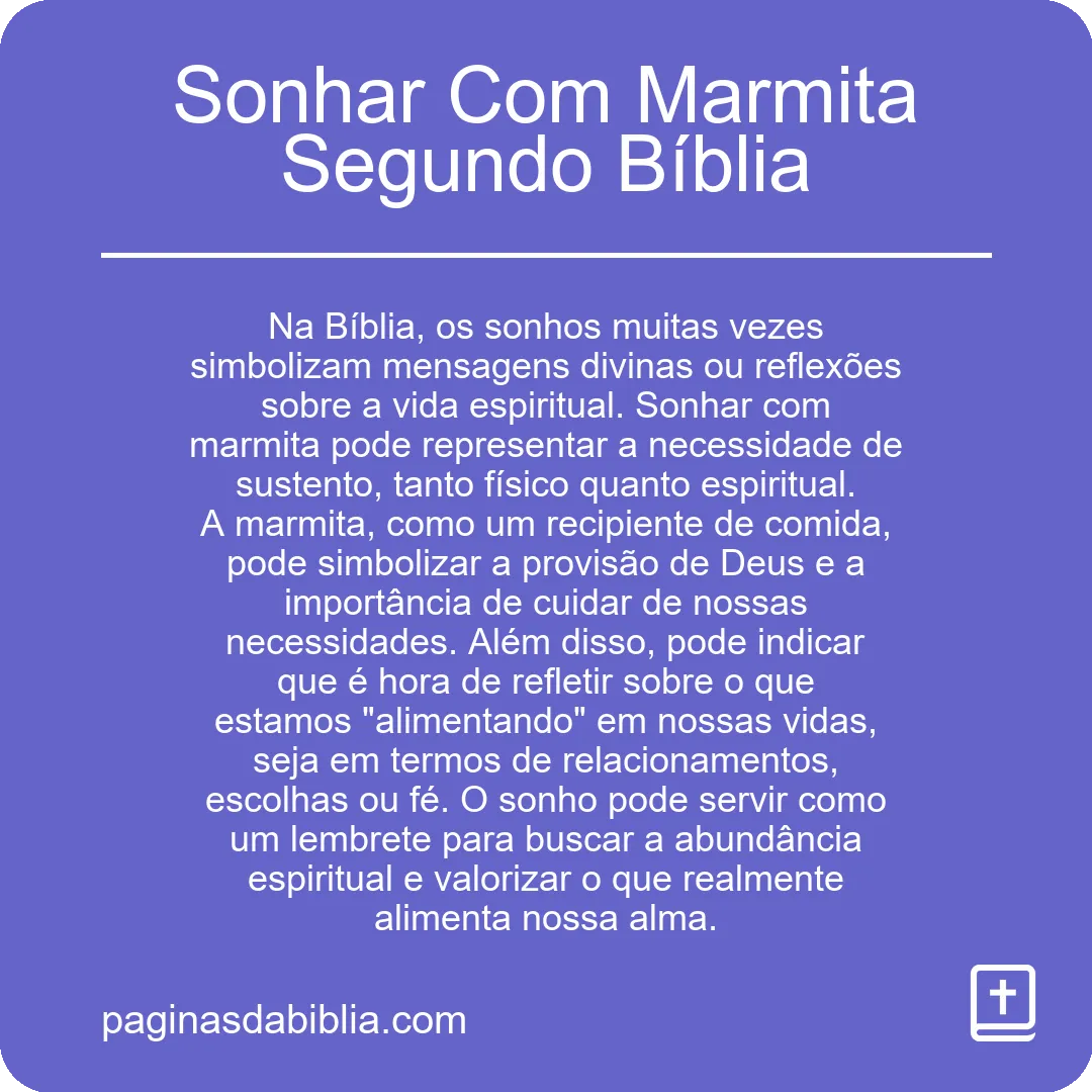 Sonhar Com Marmita Segundo Bíblia