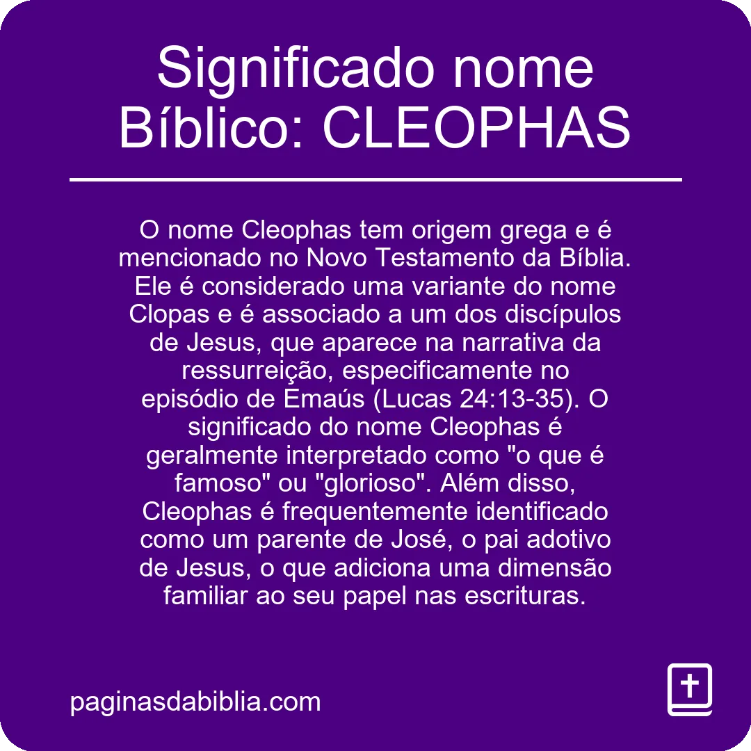 Significado nome Bíblico: CLEOPHAS