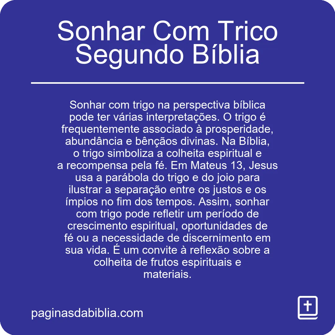 Sonhar Com Trico Segundo Bíblia