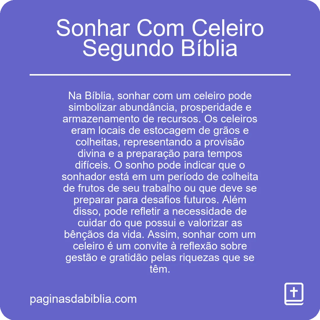 Sonhar Com Celeiro Segundo Bíblia