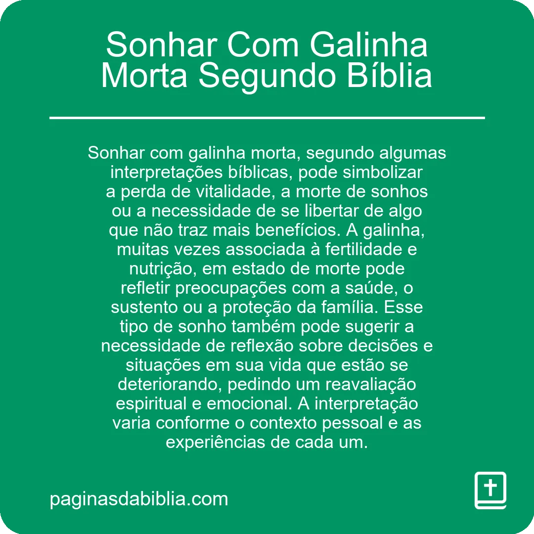 Sonhar Com Galinha Morta Segundo Bíblia