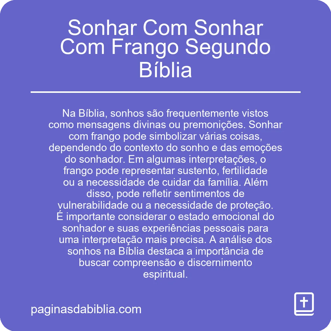 Sonhar Com Sonhar Com Frango Segundo Bíblia