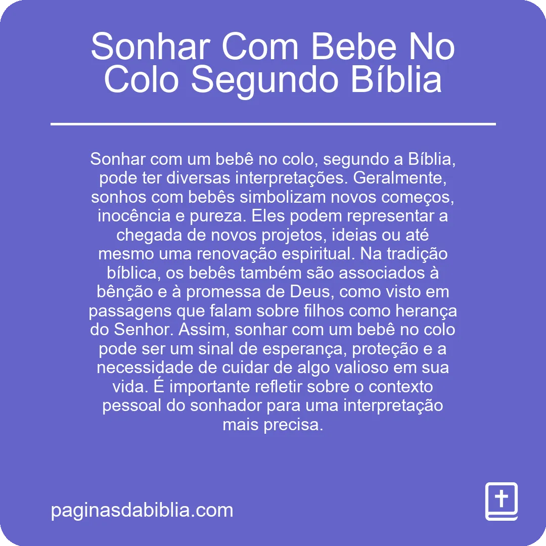 Sonhar Com Bebe No Colo Segundo Bíblia