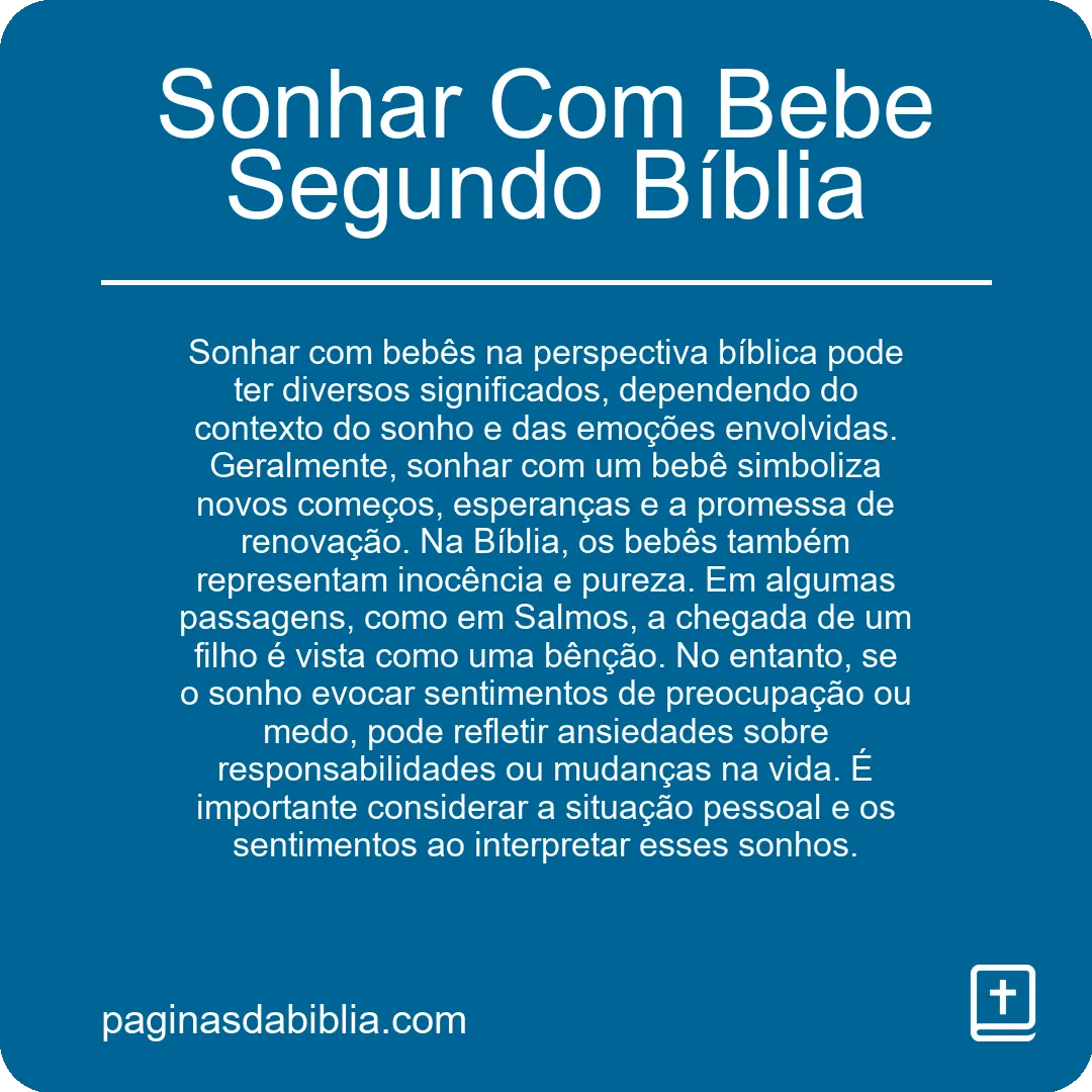 Sonhar Com Bebe Segundo Bíblia