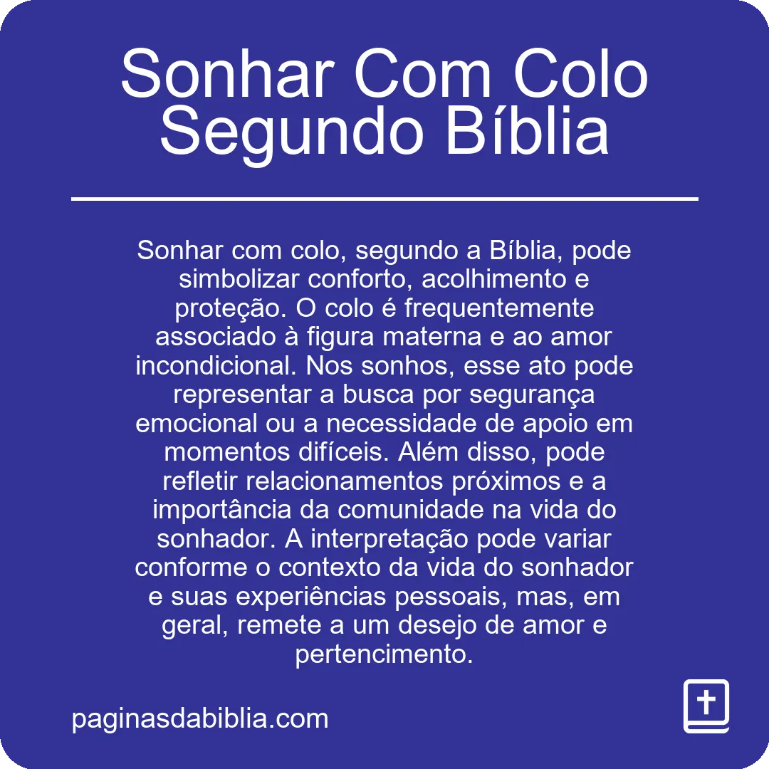 Sonhar Com Colo Segundo Bíblia