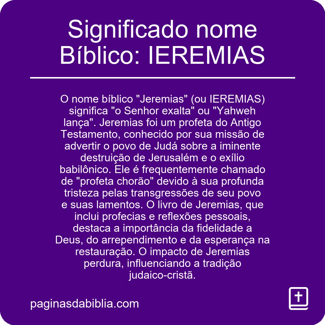 Significado nome Bíblico: IEREMIAS