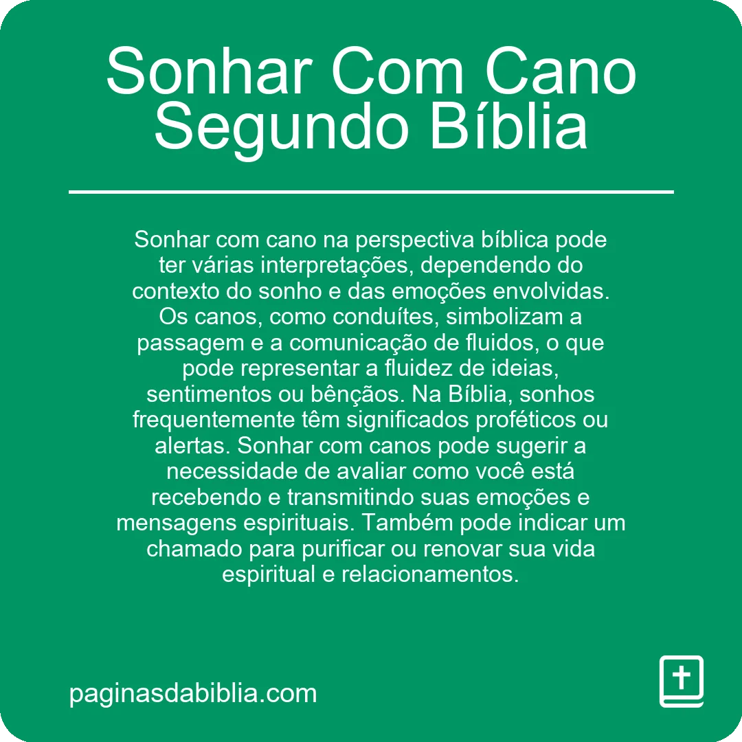 Sonhar Com Cano Segundo Bíblia