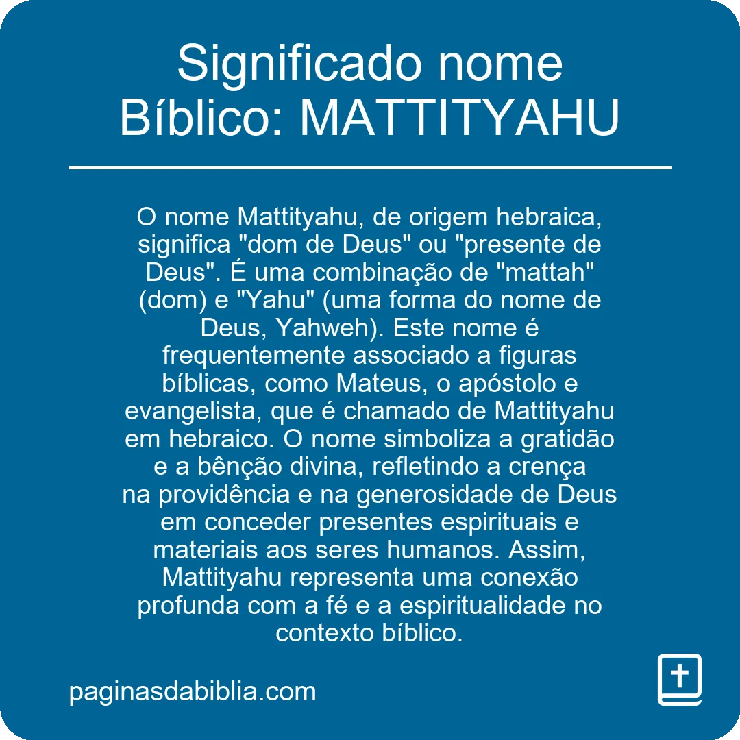 Significado nome Bíblico: MATTITYAHU