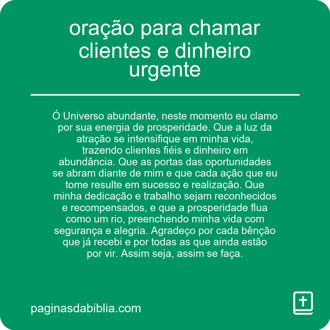 oração para chamar clientes e dinheiro urgente