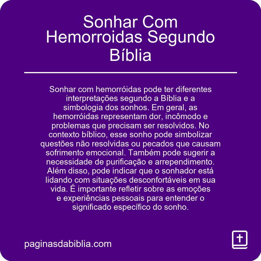 Sonhar Com Hemorroidas Segundo Bíblia