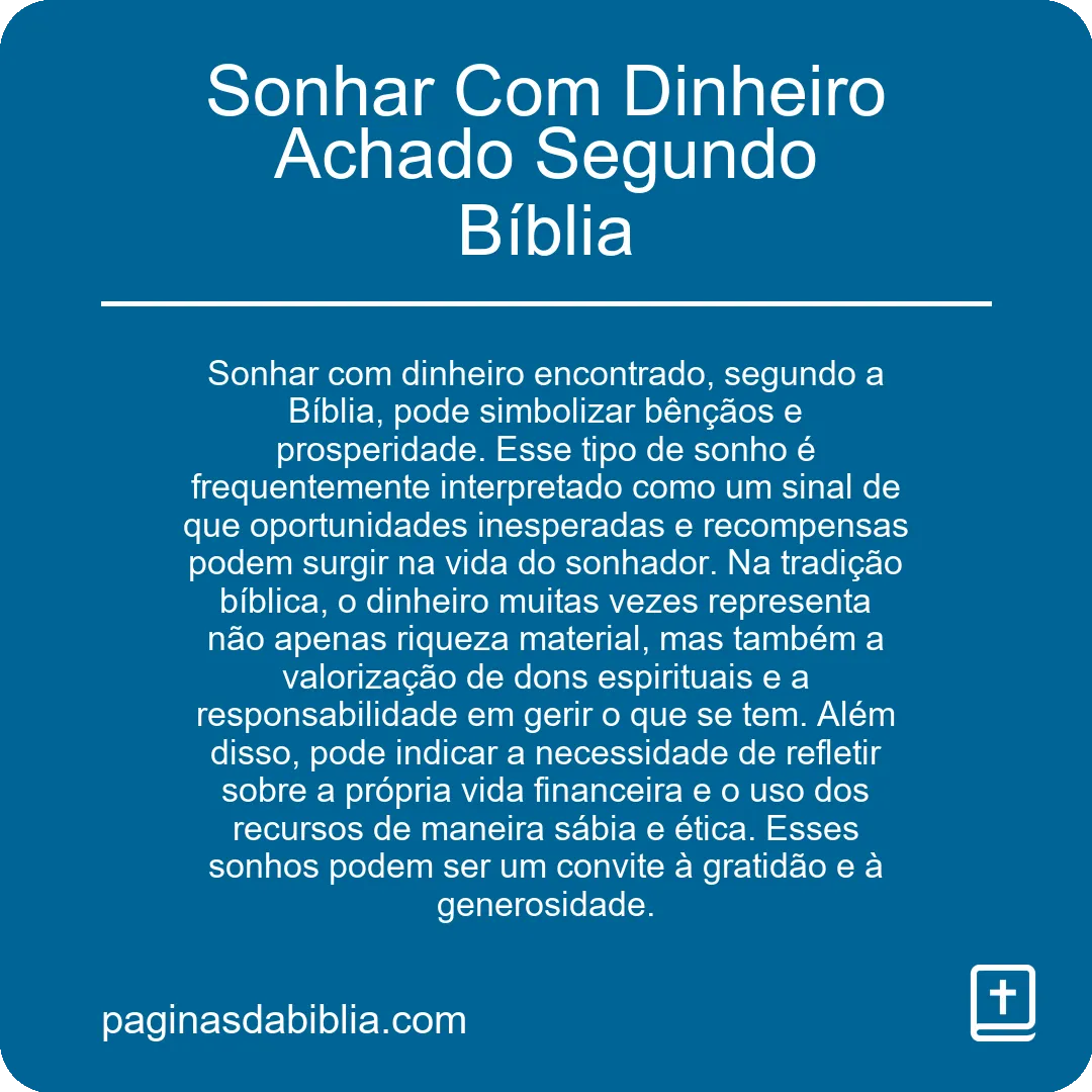 Sonhar Com Dinheiro Achado Segundo Bíblia