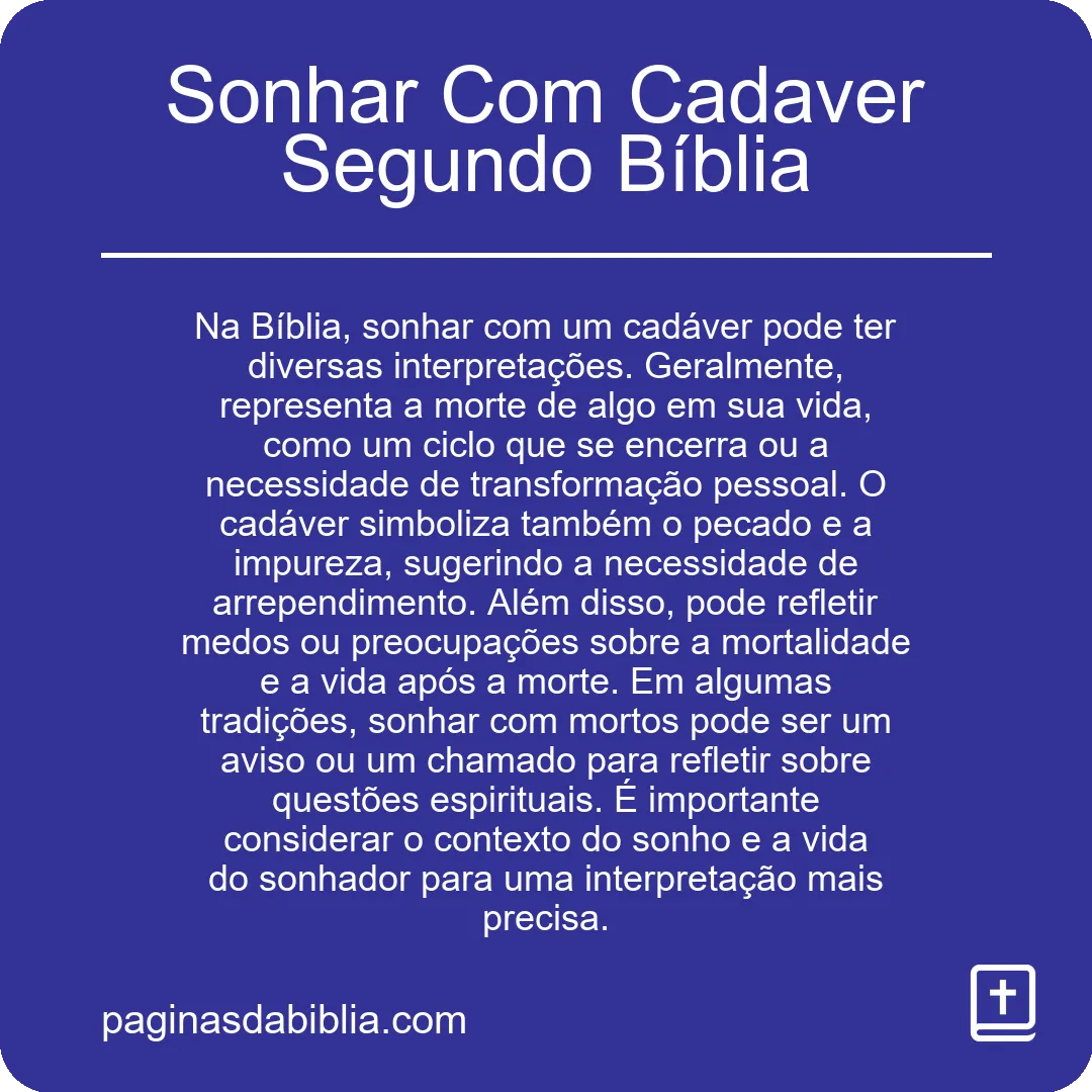 Sonhar Com Cadaver Segundo Bíblia