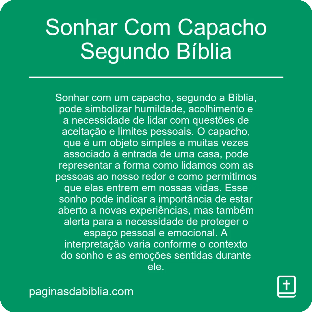 Sonhar Com Capacho Segundo Bíblia