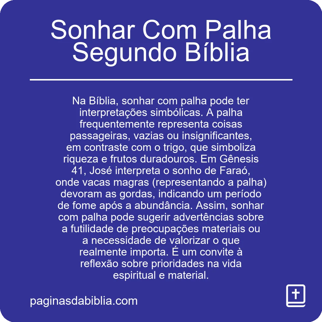 Sonhar Com Palha Segundo Bíblia