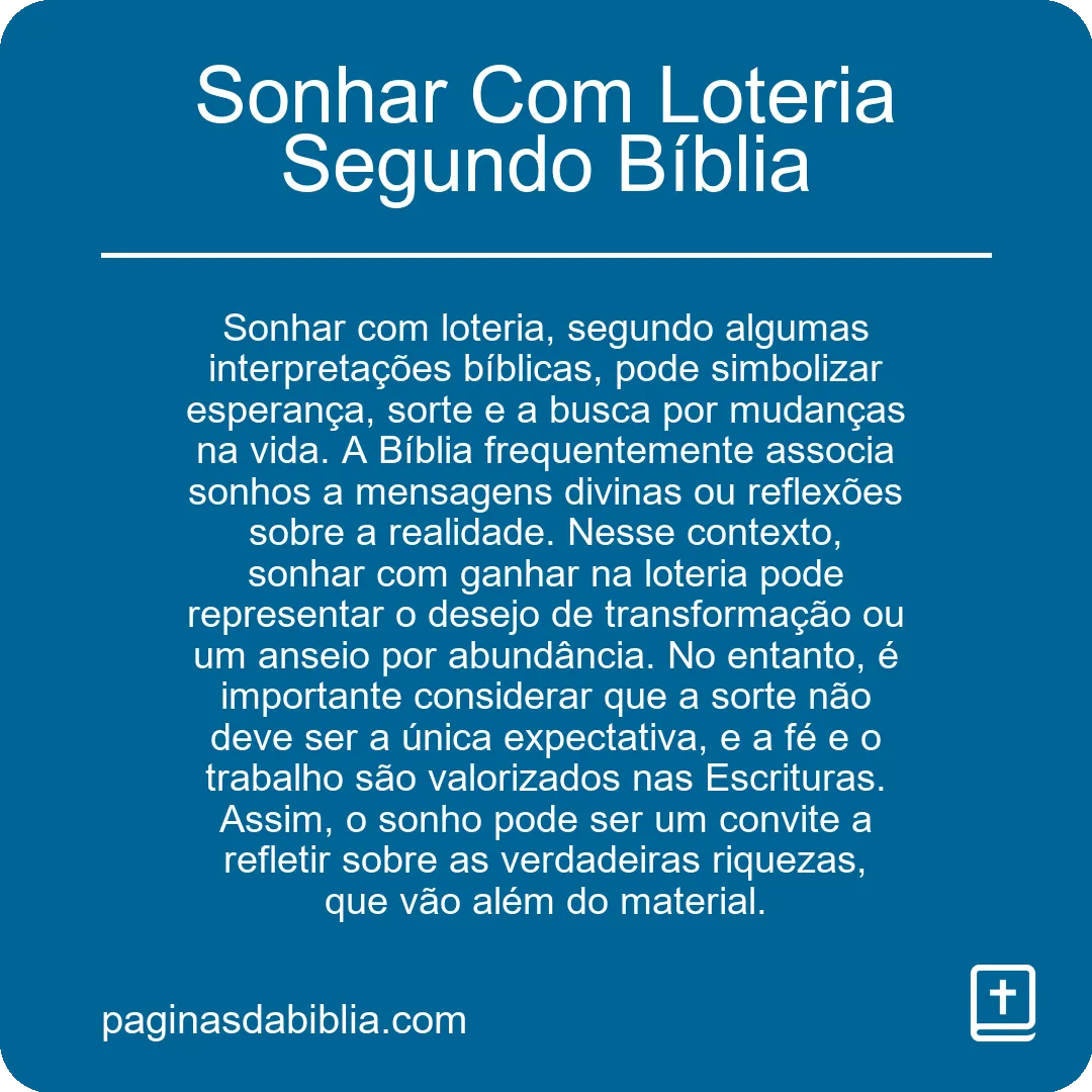 Sonhar Com Loteria Segundo Bíblia