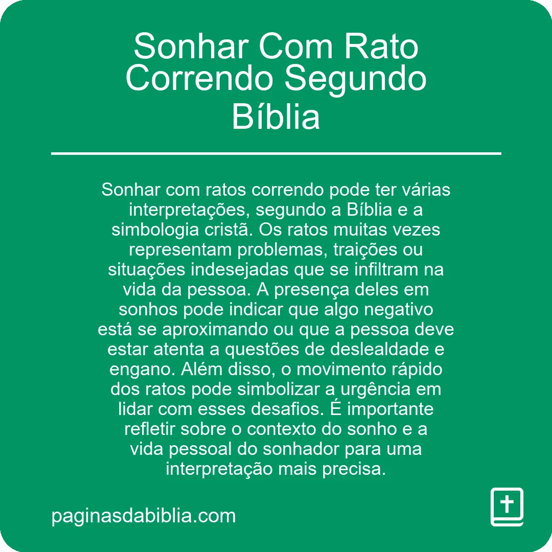 Sonhar Com Rato Correndo Segundo Bíblia