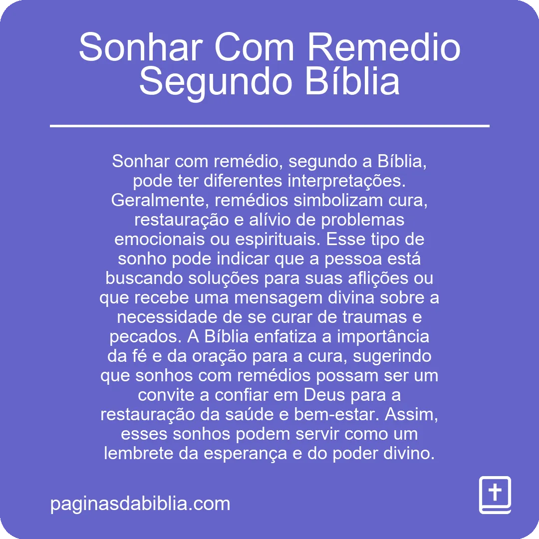 Sonhar Com Remedio Segundo Bíblia