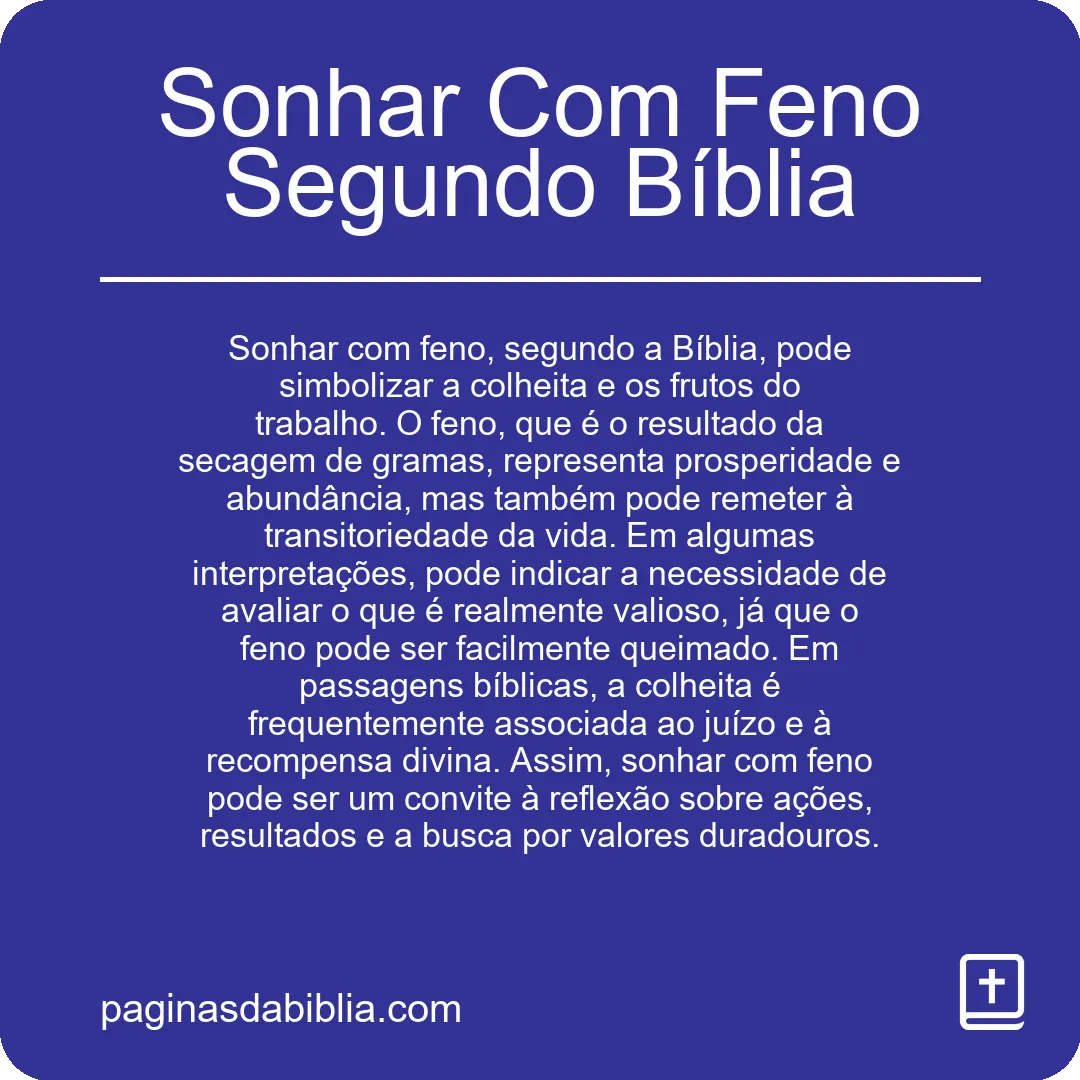 Sonhar Com Feno Segundo Bíblia