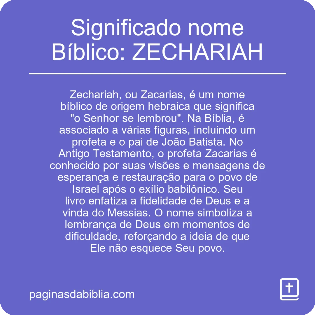 Significado nome Bíblico: ZECHARIAH