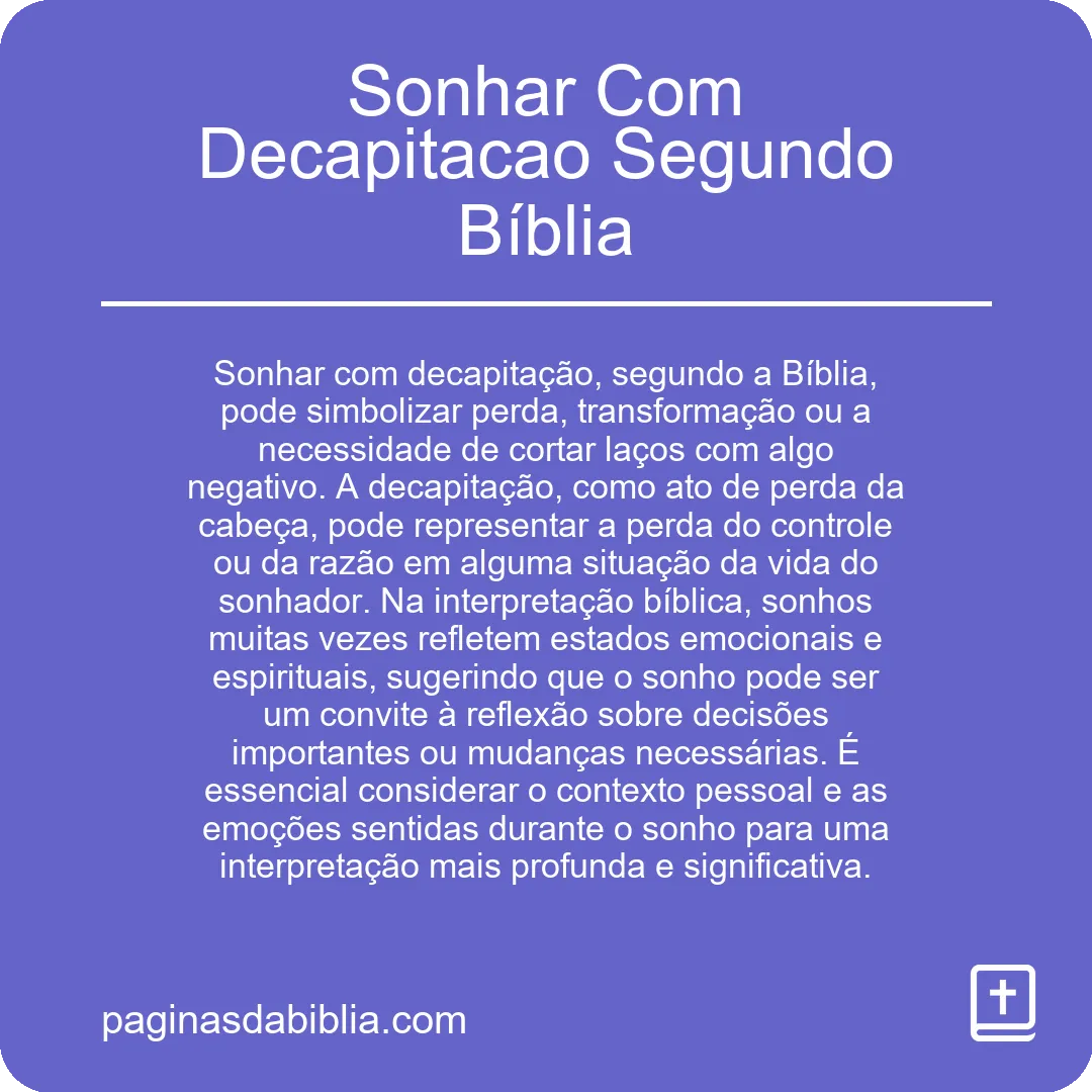 Sonhar Com Decapitacao Segundo Bíblia