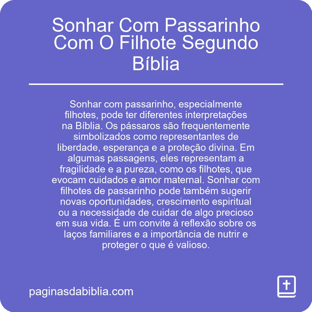 Sonhar Com Passarinho Com O Filhote Segundo Bíblia