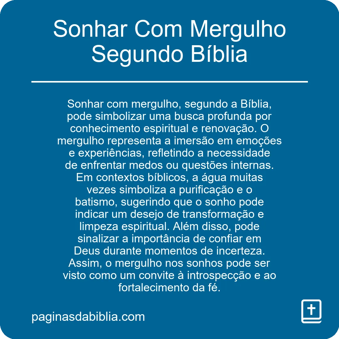 Sonhar Com Mergulho Segundo Bíblia