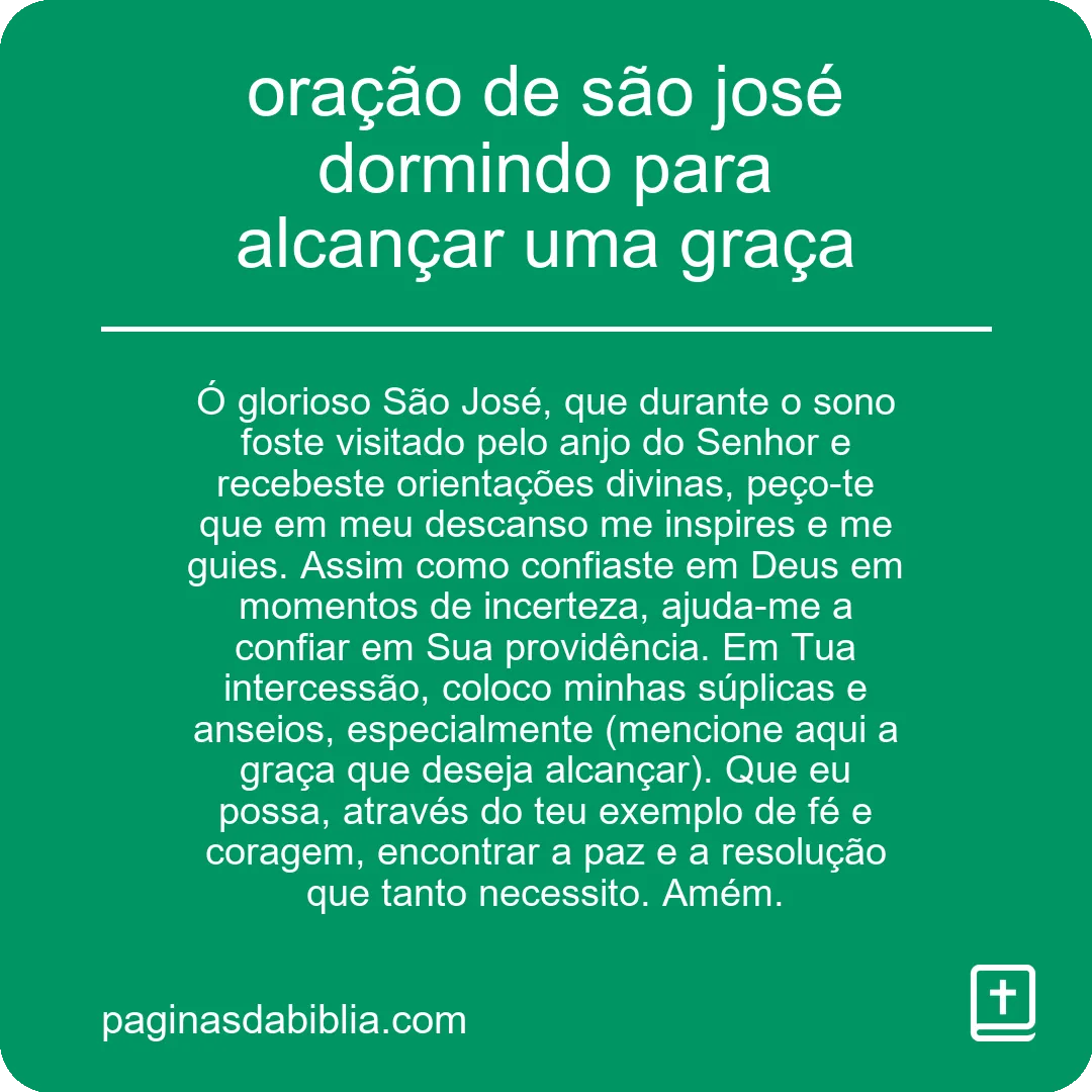 oração de são josé dormindo para alcançar uma graça