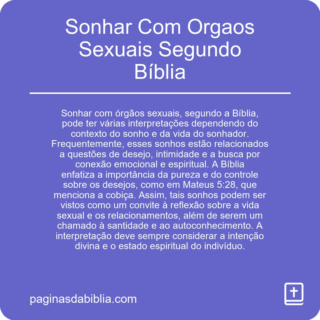 Sonhar Com Orgaos Sexuais Segundo Bíblia