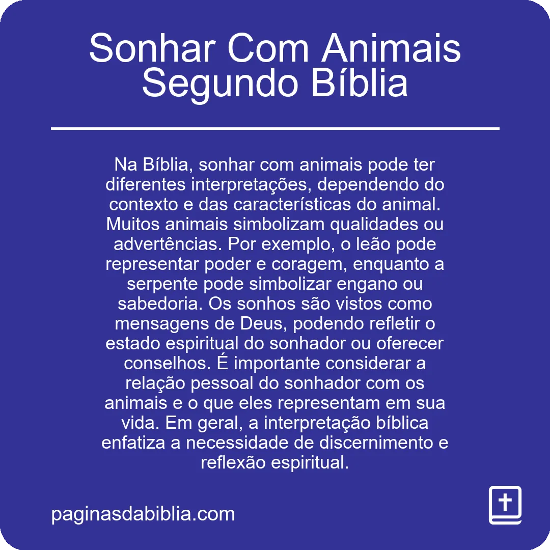 Sonhar Com Animais Segundo Bíblia