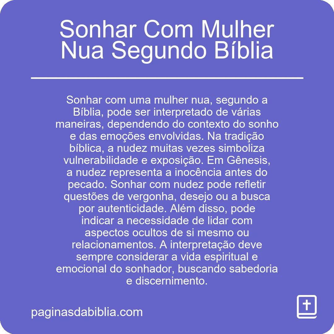 Sonhar Com Mulher Nua Segundo Bíblia