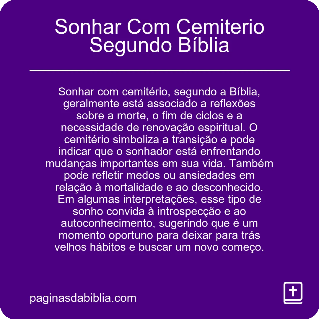 Sonhar Com Cemiterio Segundo Bíblia