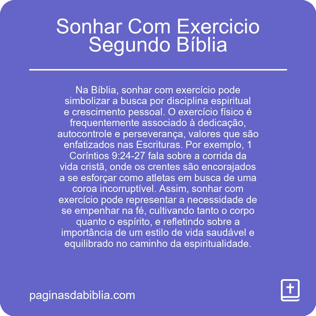 Sonhar Com Exercicio Segundo Bíblia