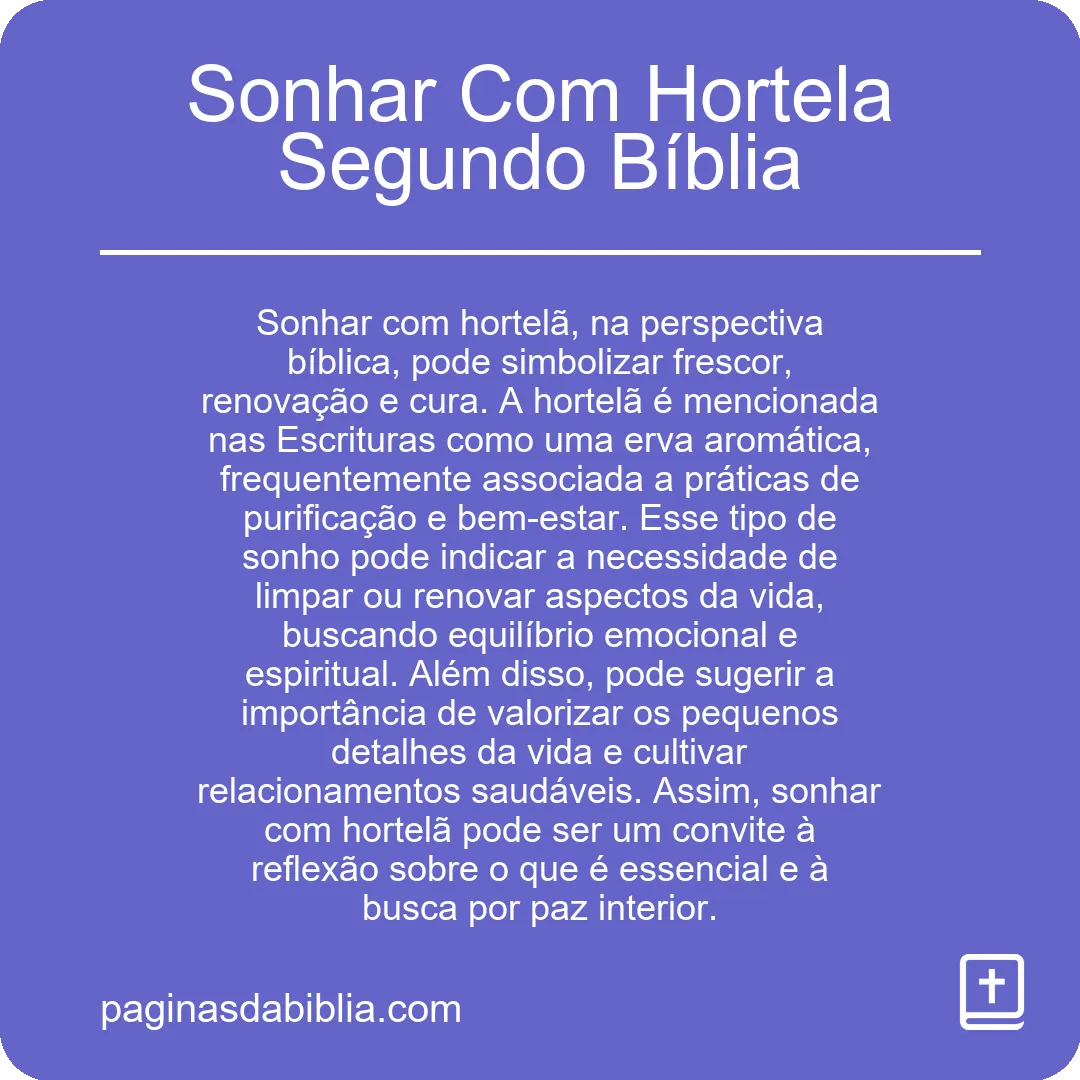 Sonhar Com Hortela Segundo Bíblia