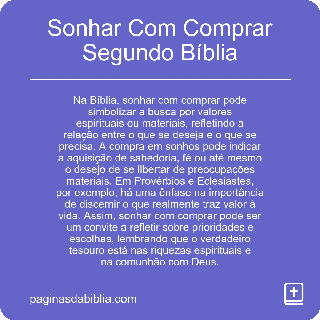 Sonhar Com Comprar Segundo Bíblia