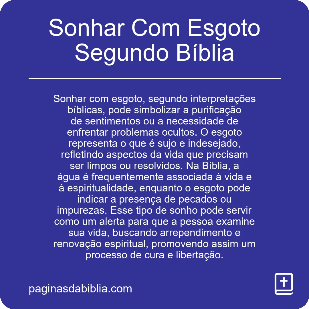 Sonhar Com Esgoto Segundo Bíblia