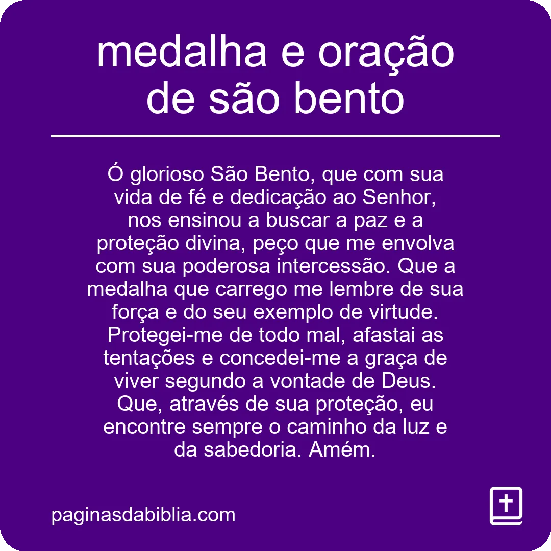 medalha e oração de são bento