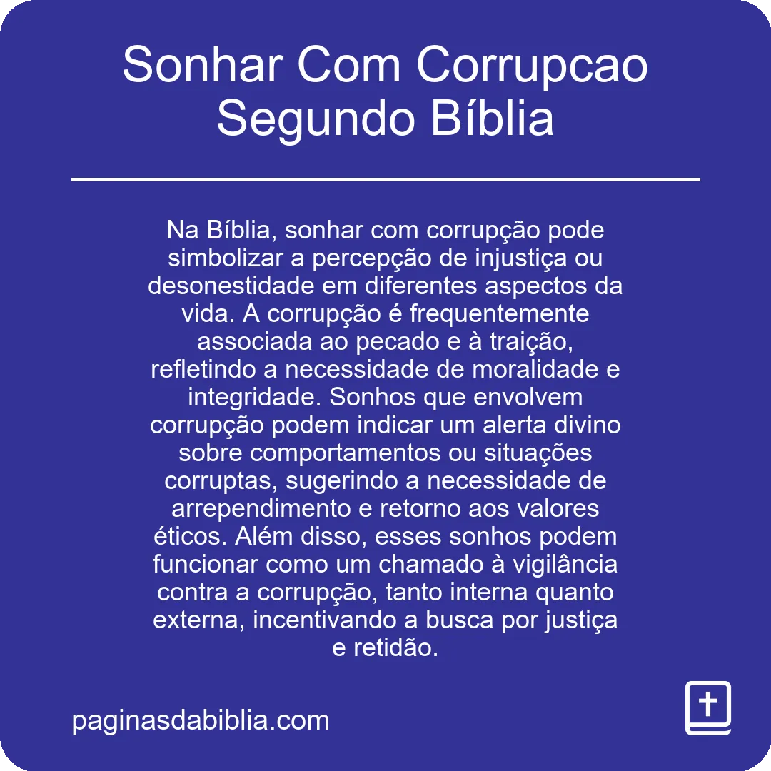 Sonhar Com Corrupcao Segundo Bíblia