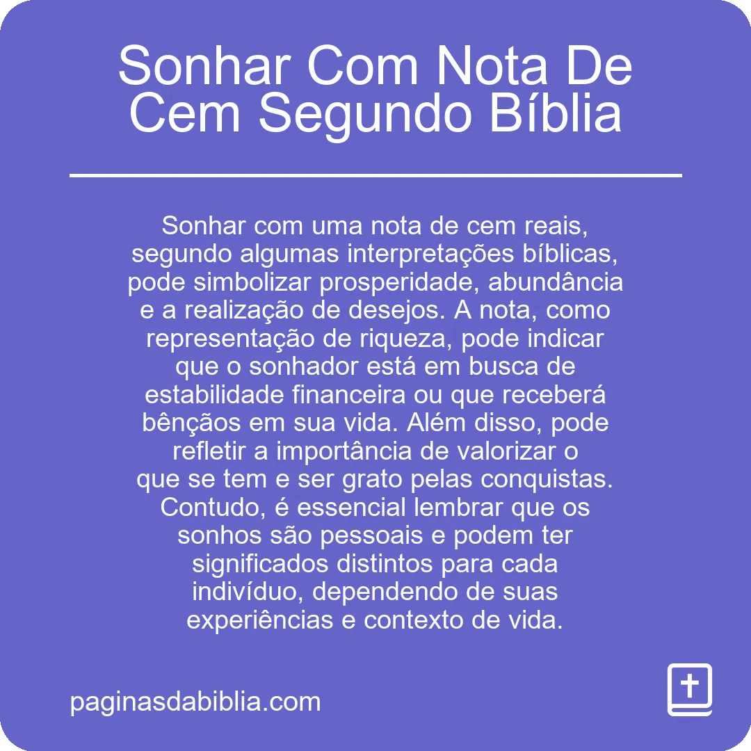 Sonhar Com Nota De Cem Segundo Bíblia