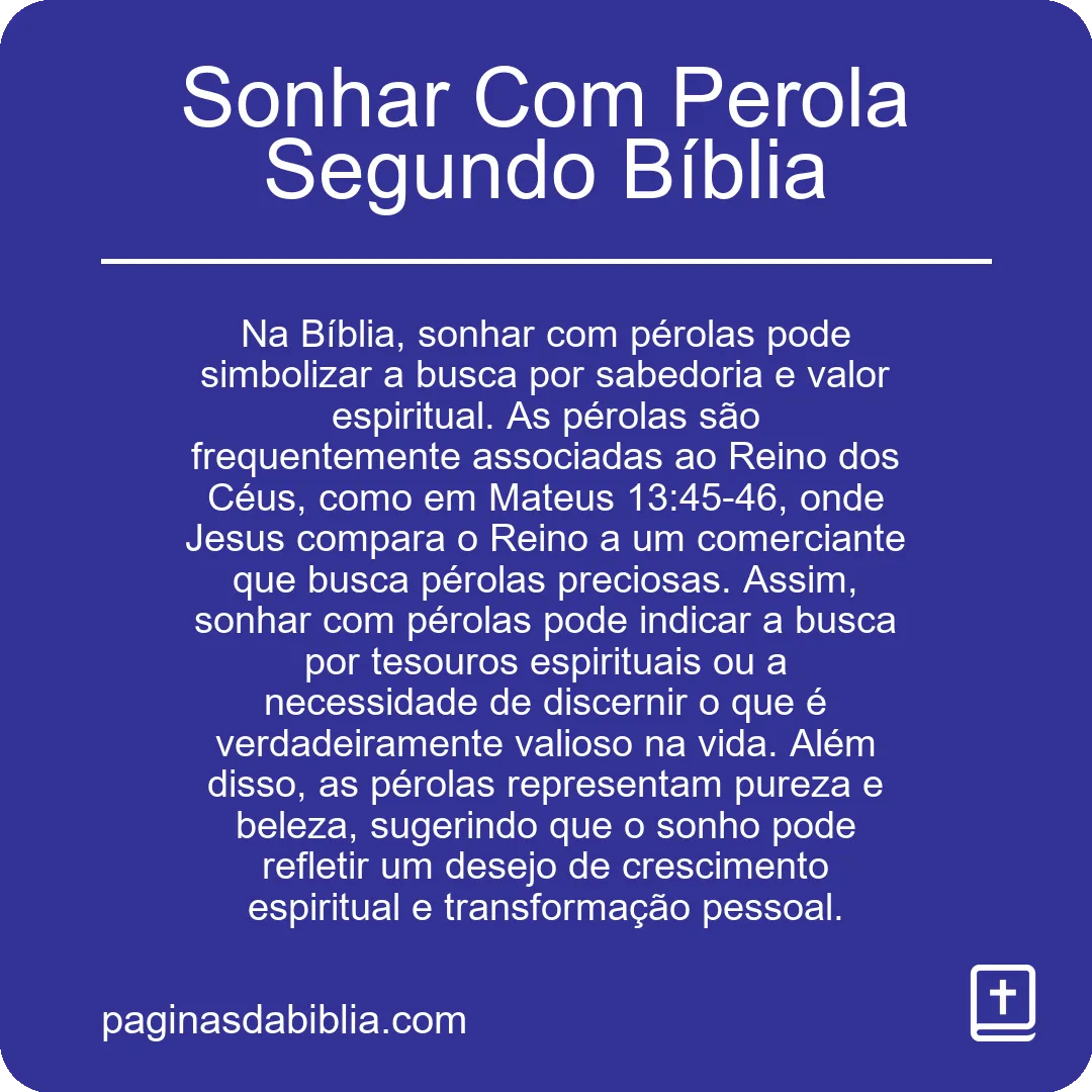 Sonhar Com Perola Segundo Bíblia