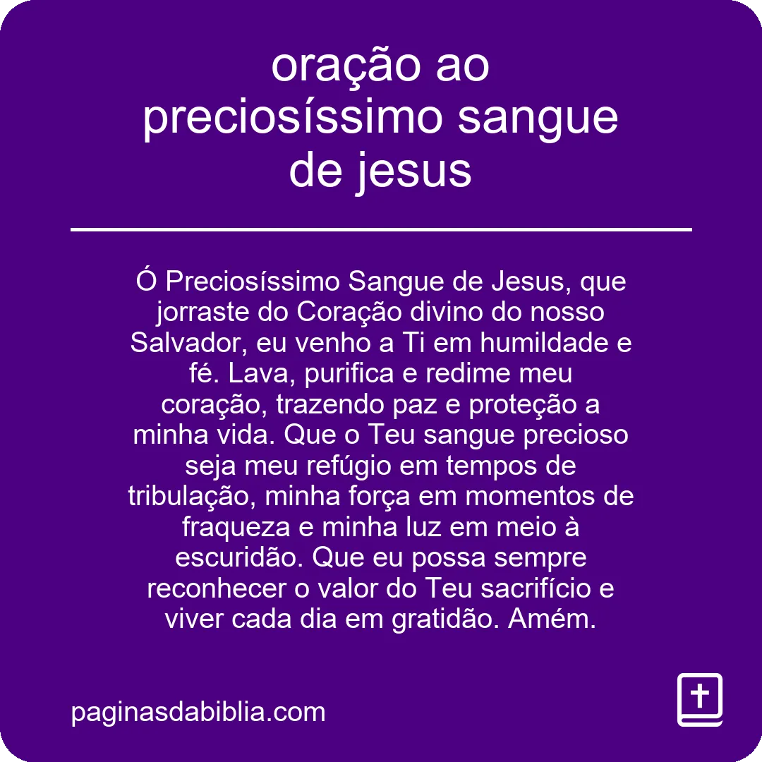 oração ao preciosíssimo sangue de jesus