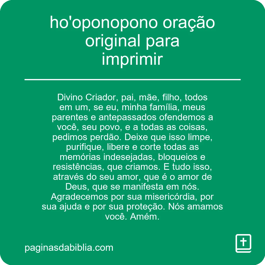 ho'oponopono oração original para imprimir