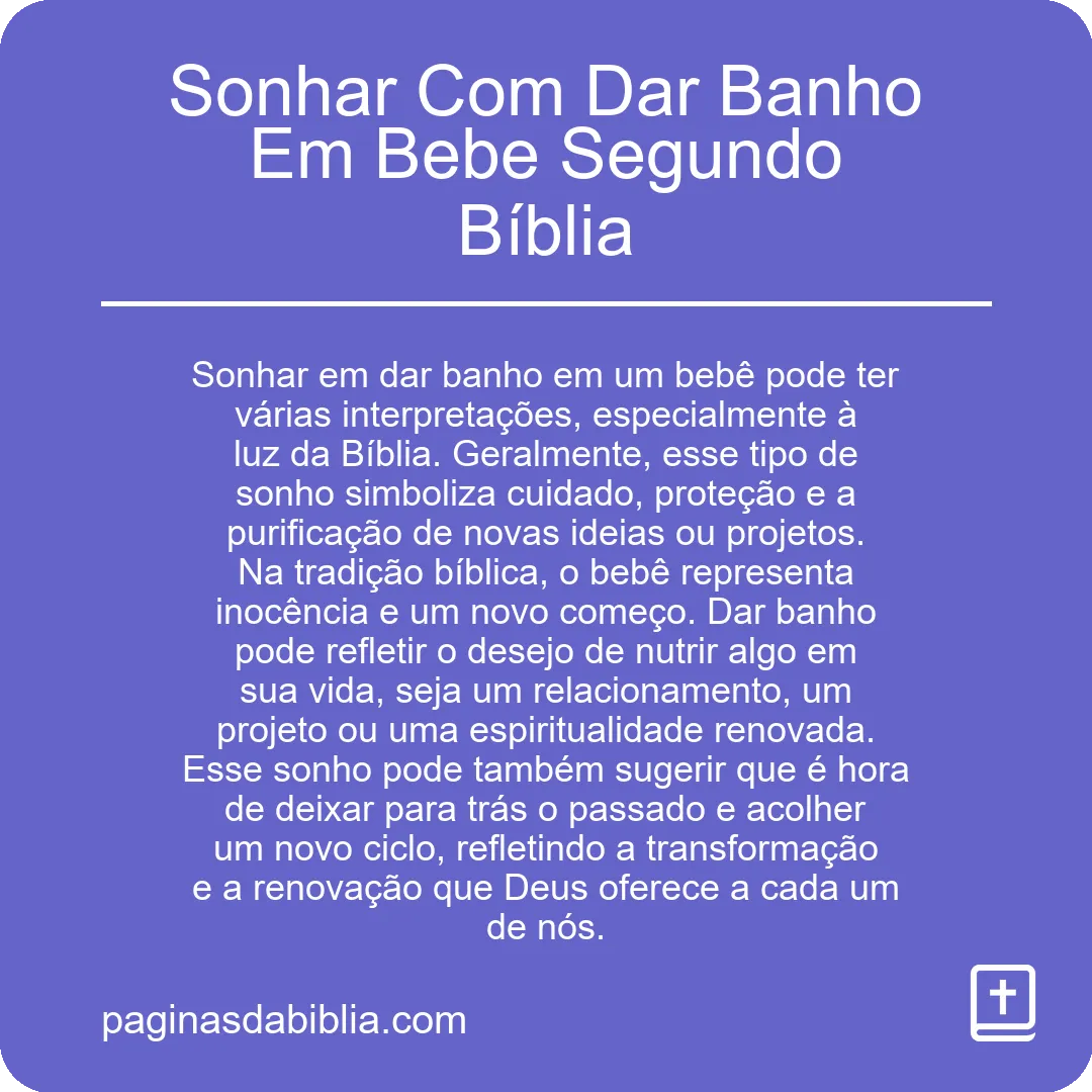 Sonhar Com Dar Banho Em Bebe Segundo Bíblia