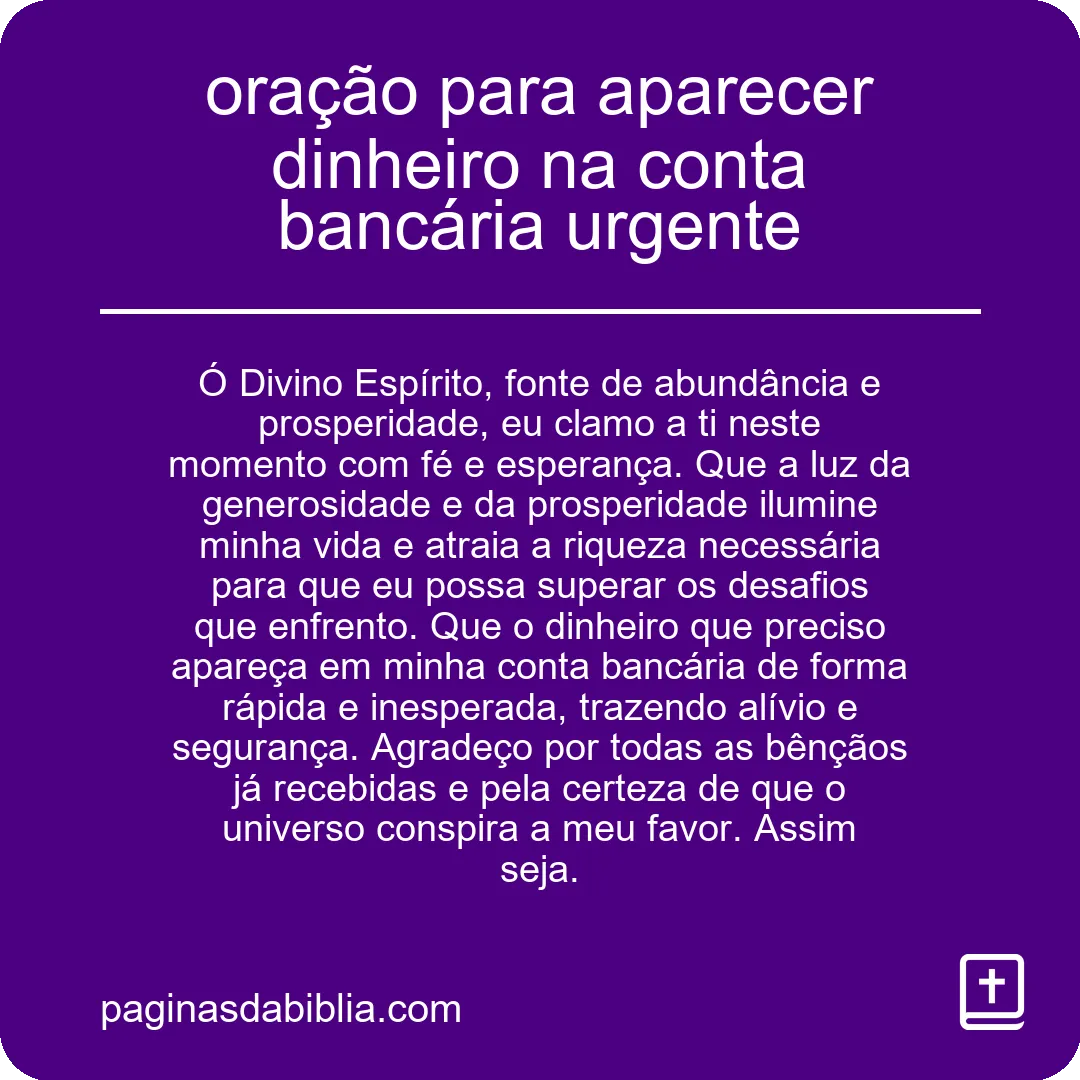 oração para aparecer dinheiro na conta bancária urgente