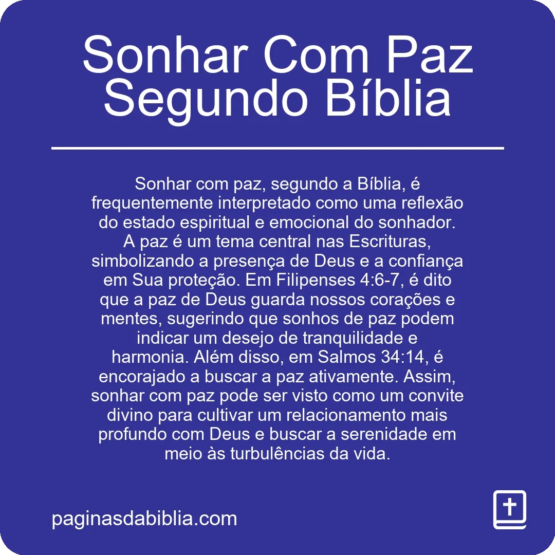 Sonhar Com Paz Segundo Bíblia