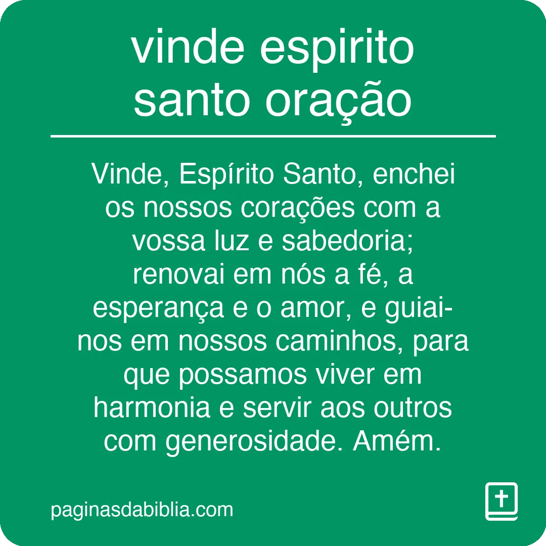 vinde espirito santo oração