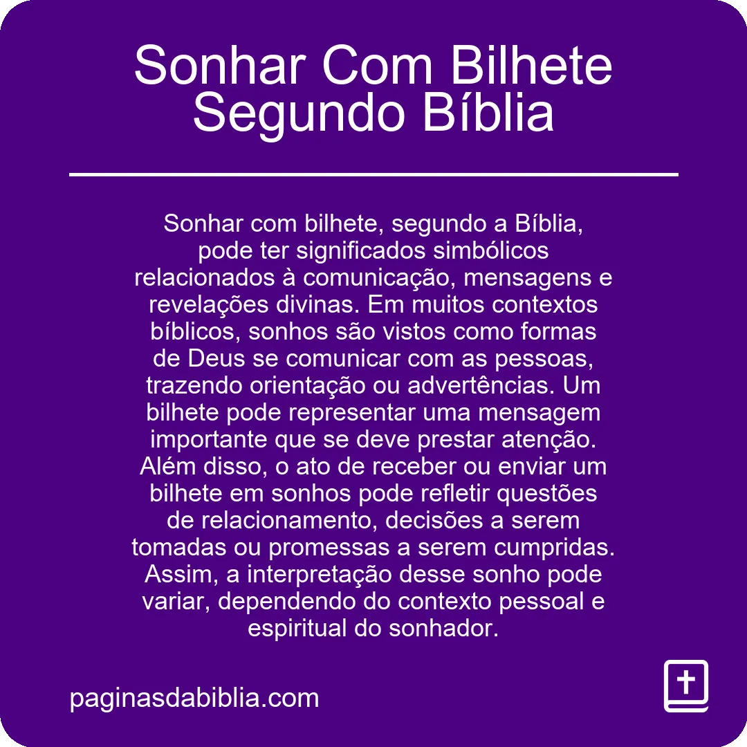 Sonhar Com Bilhete Segundo Bíblia