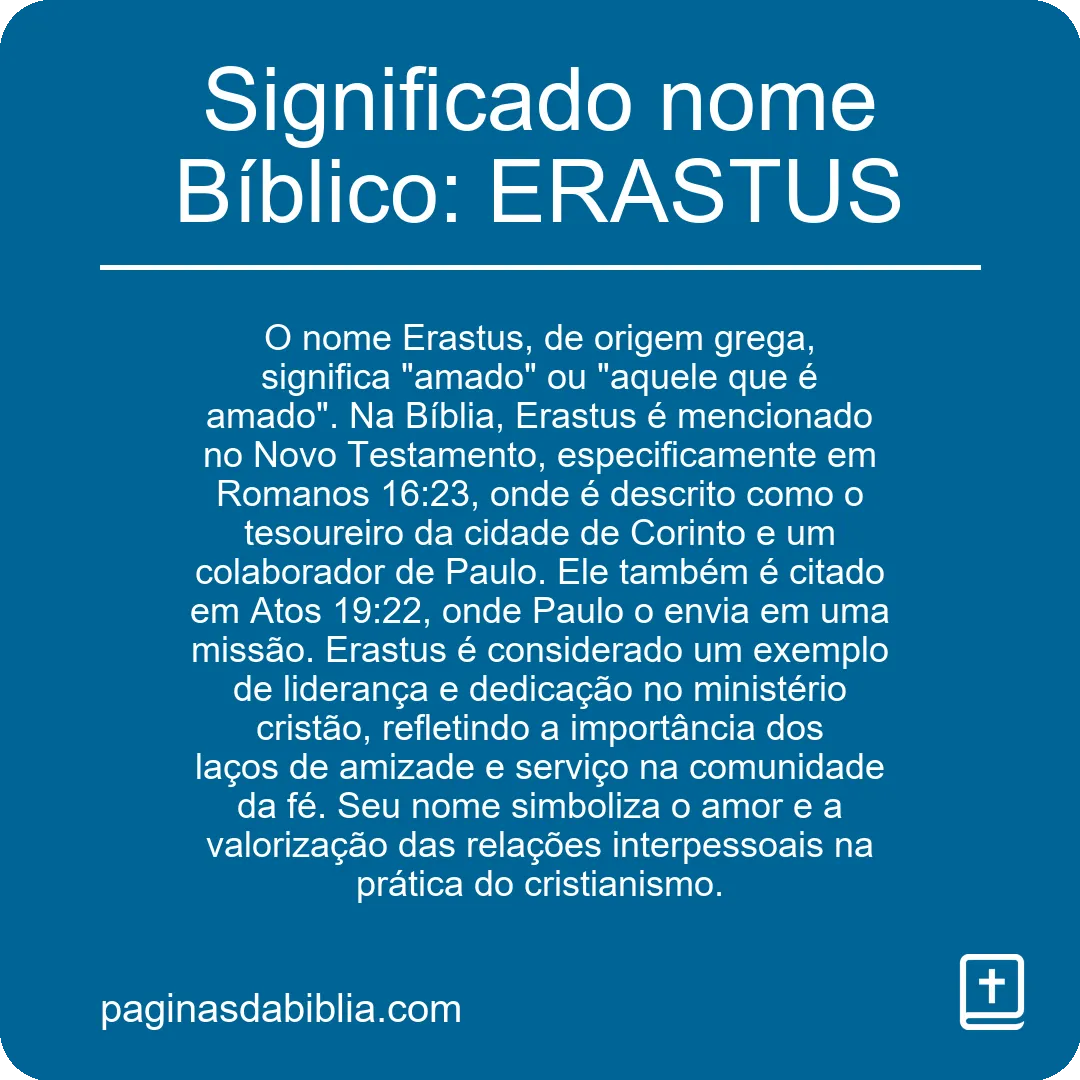 Significado nome Bíblico: ERASTUS