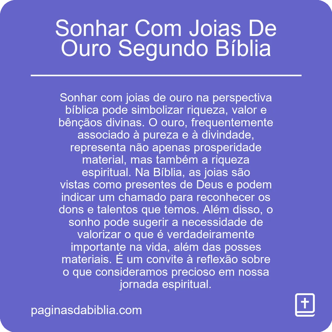 Sonhar Com Joias De Ouro Segundo Bíblia