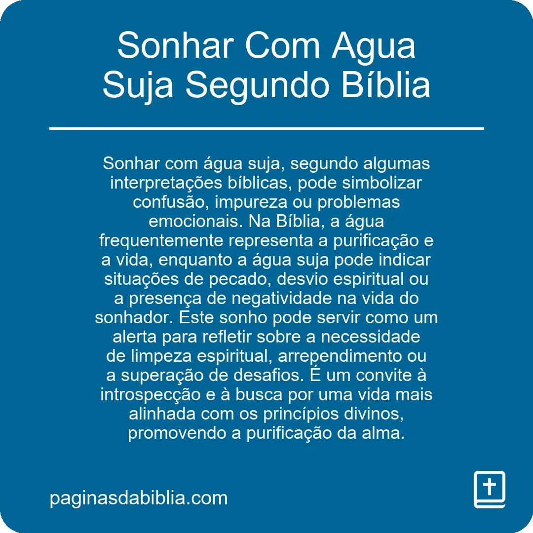 Sonhar Com Agua Suja Segundo Bíblia